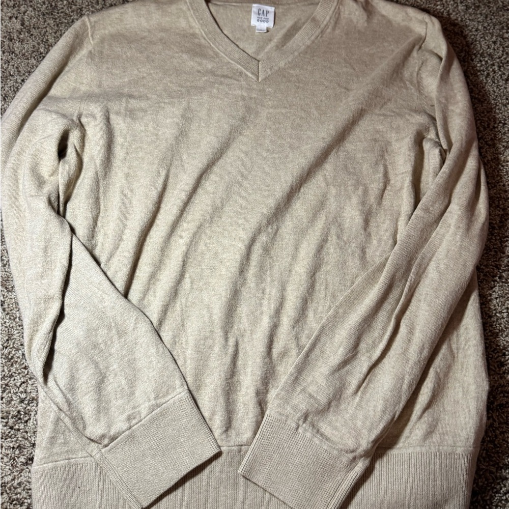 Men's Beige V-Neck Sweater